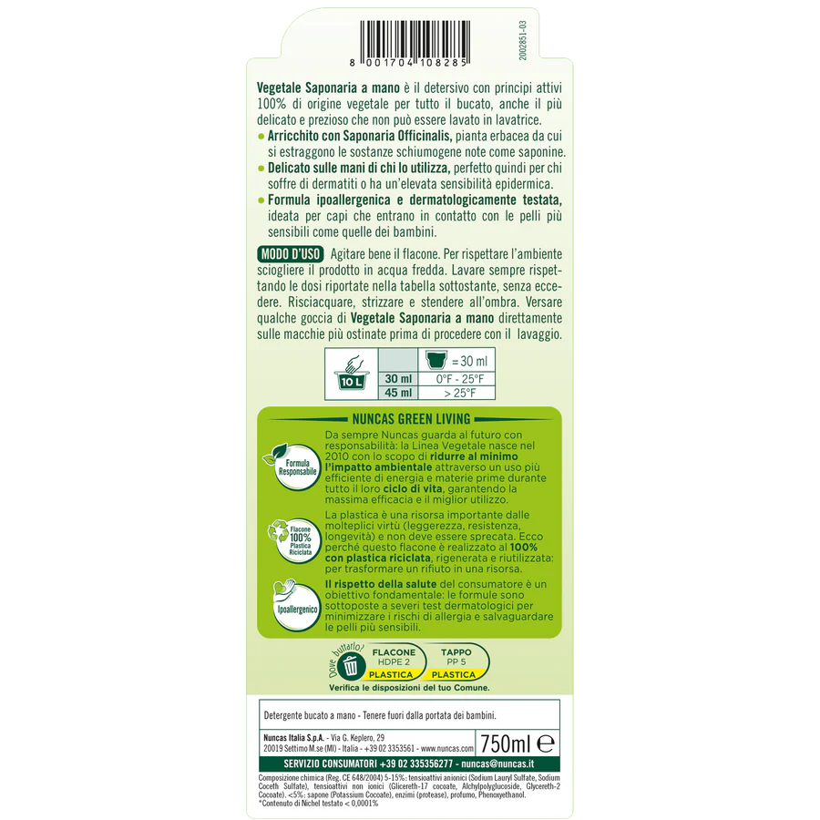 Nuncas - Vegetale Saponaria A mano Ml.750