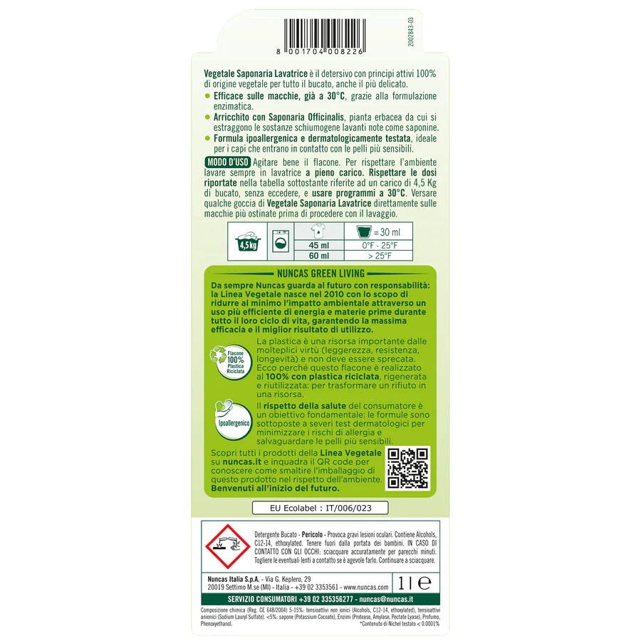 Nuncas - Vegetale Saponaria Lavatrice Lt.1