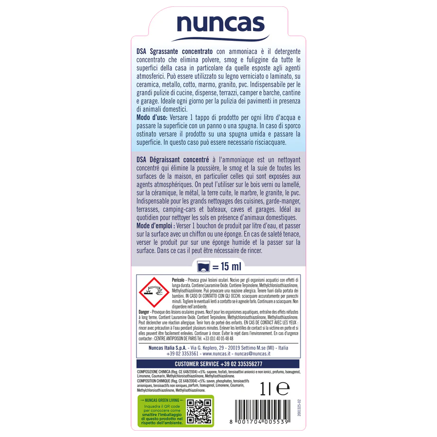 Nuncas - Dsa Sgrassante Con Ammoniaca Lt.1