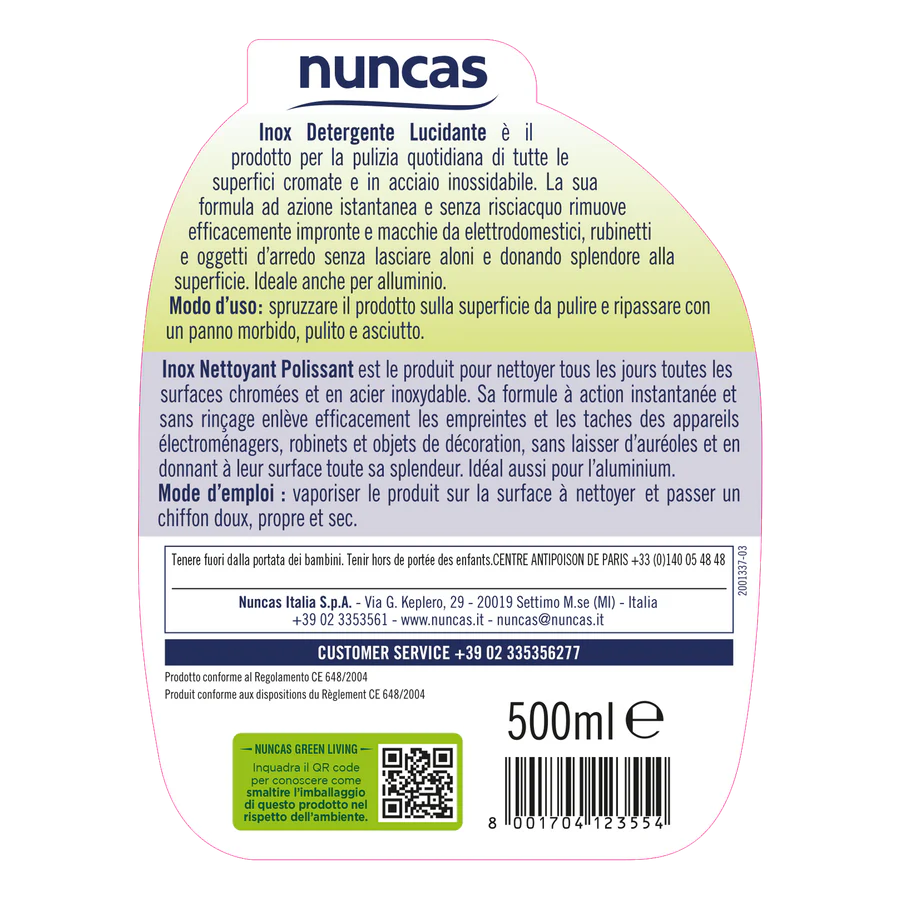 Nuncas - Inox Spray Detergente Lucidante Ml.500