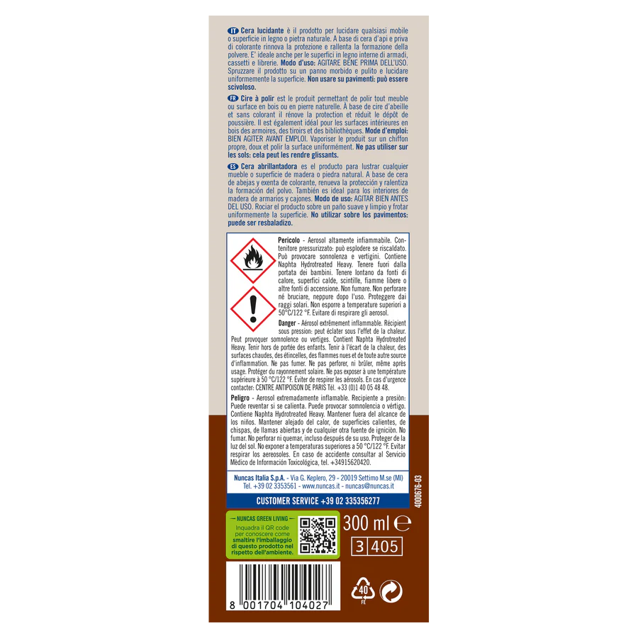 Nuncas - Mobili E design Cera Lucidante Spray Ml.300