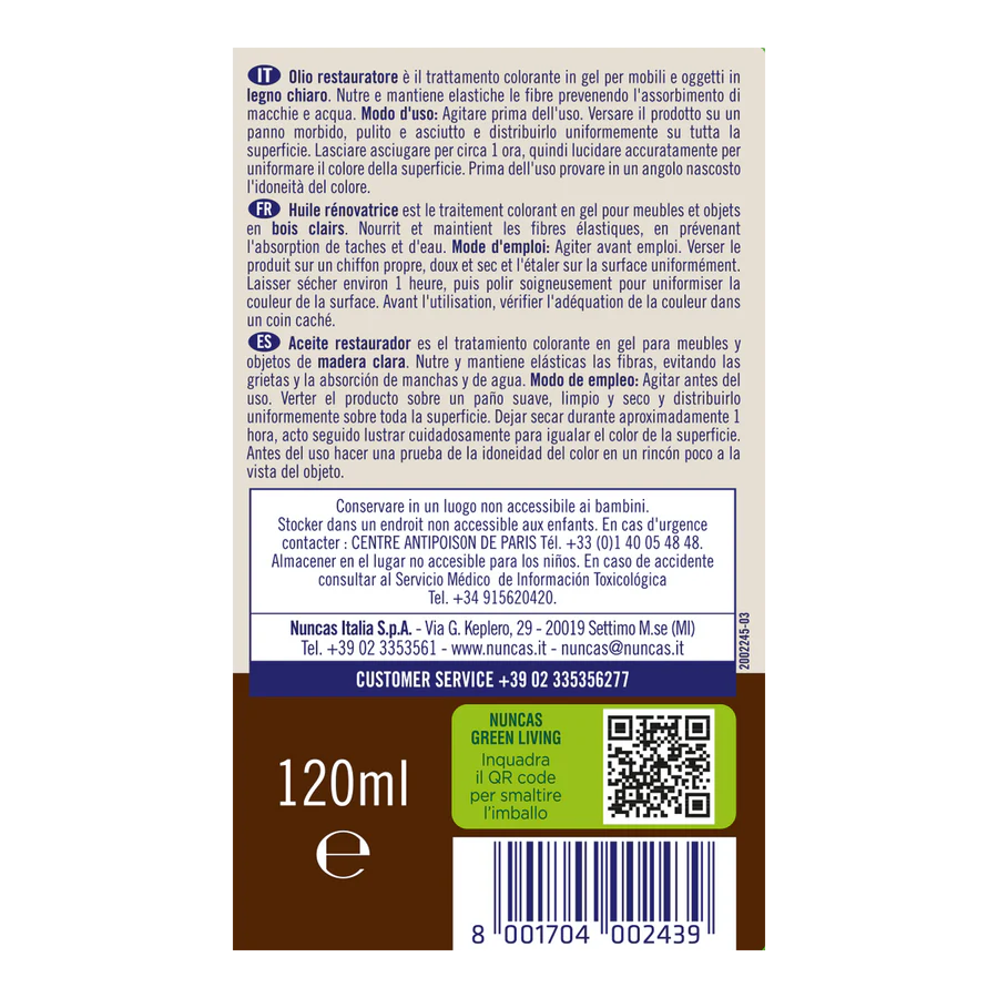 Nuncas - Mobili E design Olio Restauratore Legni Chiari Ml.120