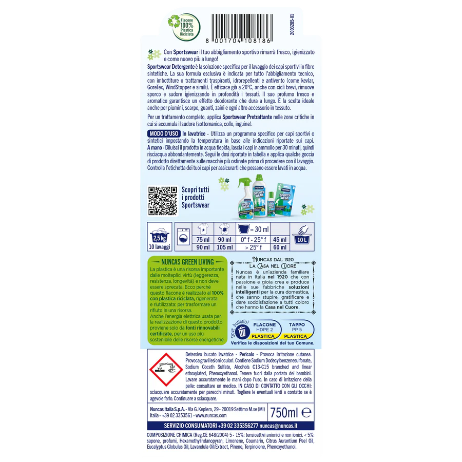 Nuncas - Sportswear Detergente Ml.750
